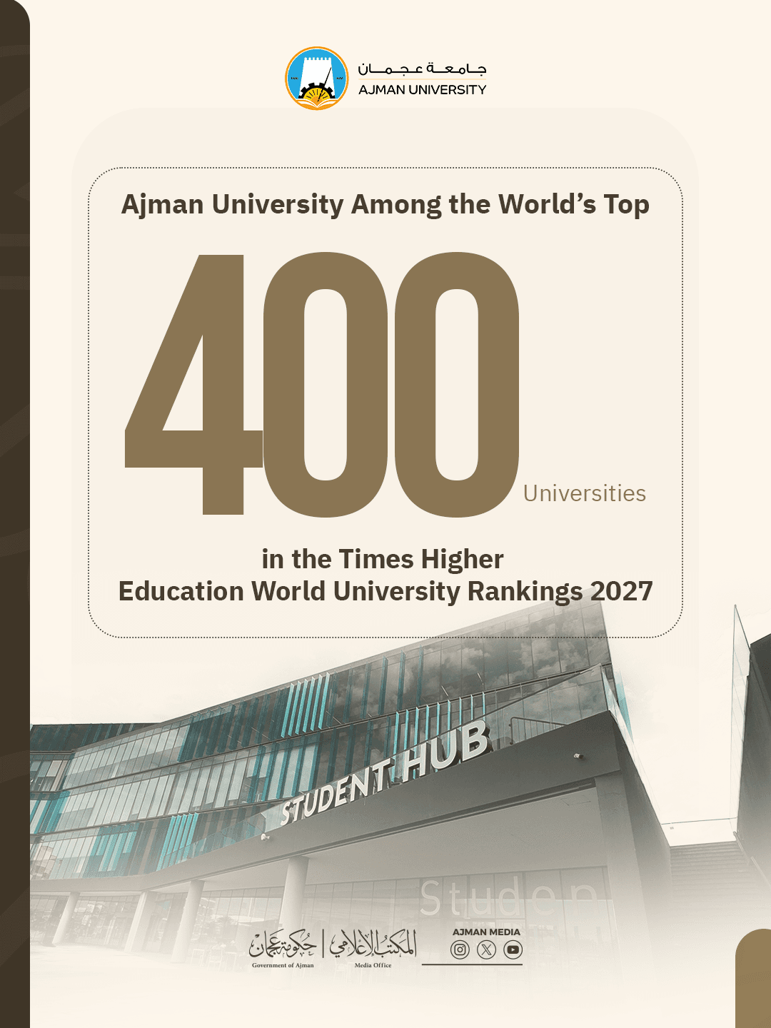 Ajman University Ranks Among World’s Top 400 Universities in Times Higher Education World University Rankings 2027