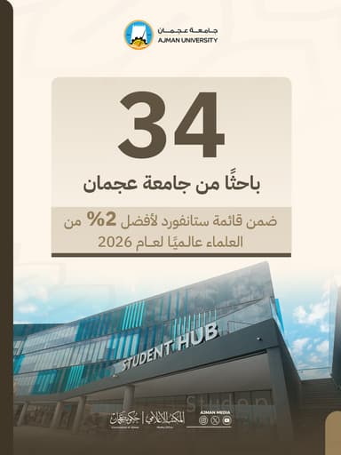 34 باحثًا من جامعة عجمان ضمن قائمة ستانفورد لأفضل 2% من العلماء عالميًا لعام 2026
